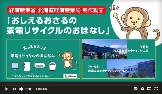 経済産業省 北海道経済産業局 制作動画「おしえるおさるの家電リサイクルのおはなし
